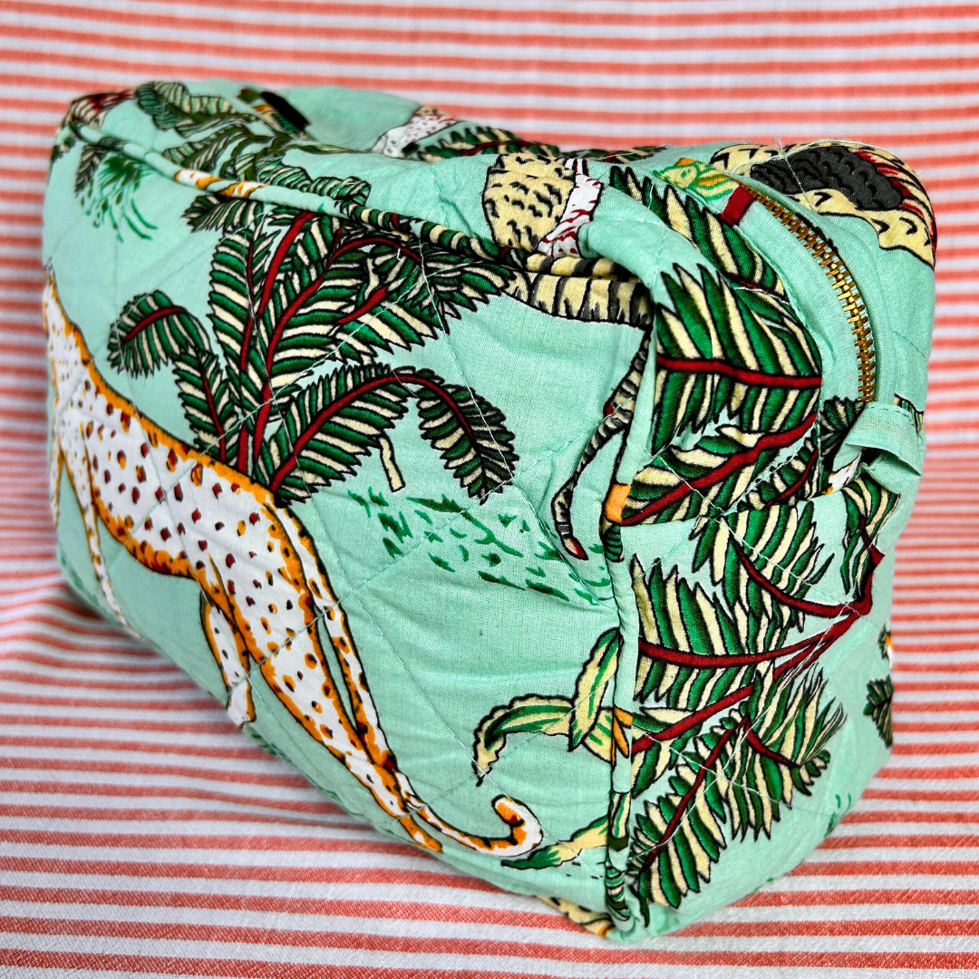 BLAKE large aqua cotton jungle print wash bag