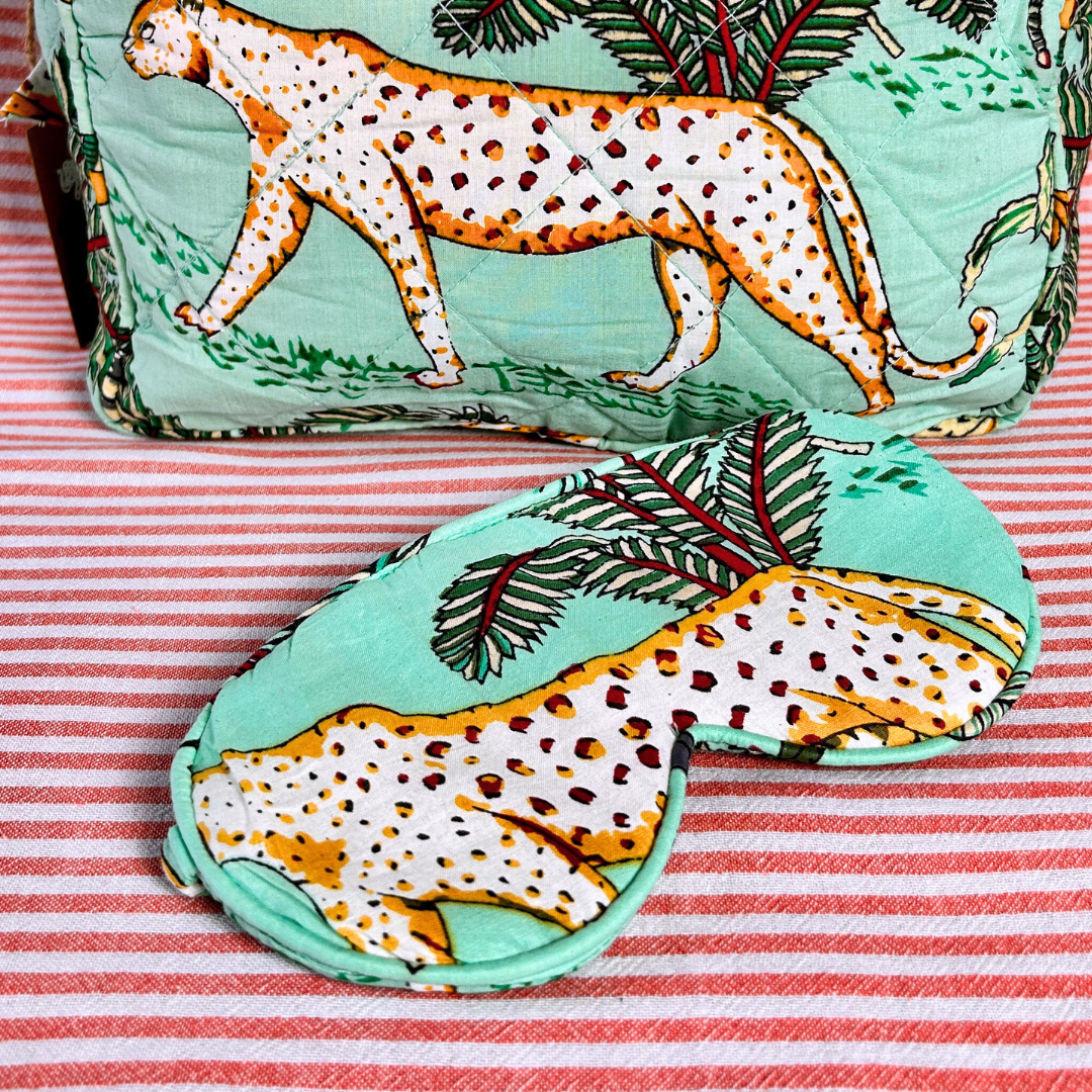BROOKS aqua cotton jungle print eye mask