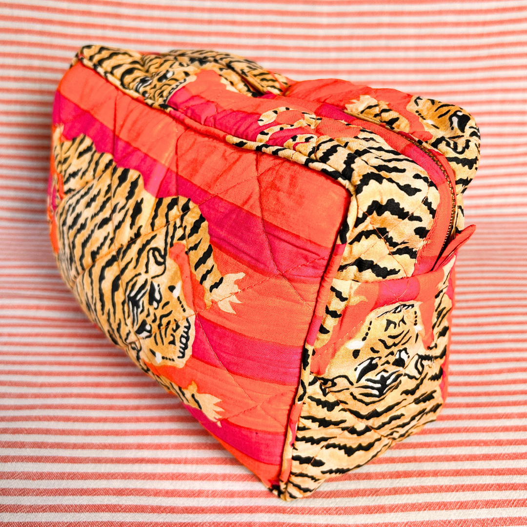 BLAKE large orange and fuchsia cotton tiger print wash bag