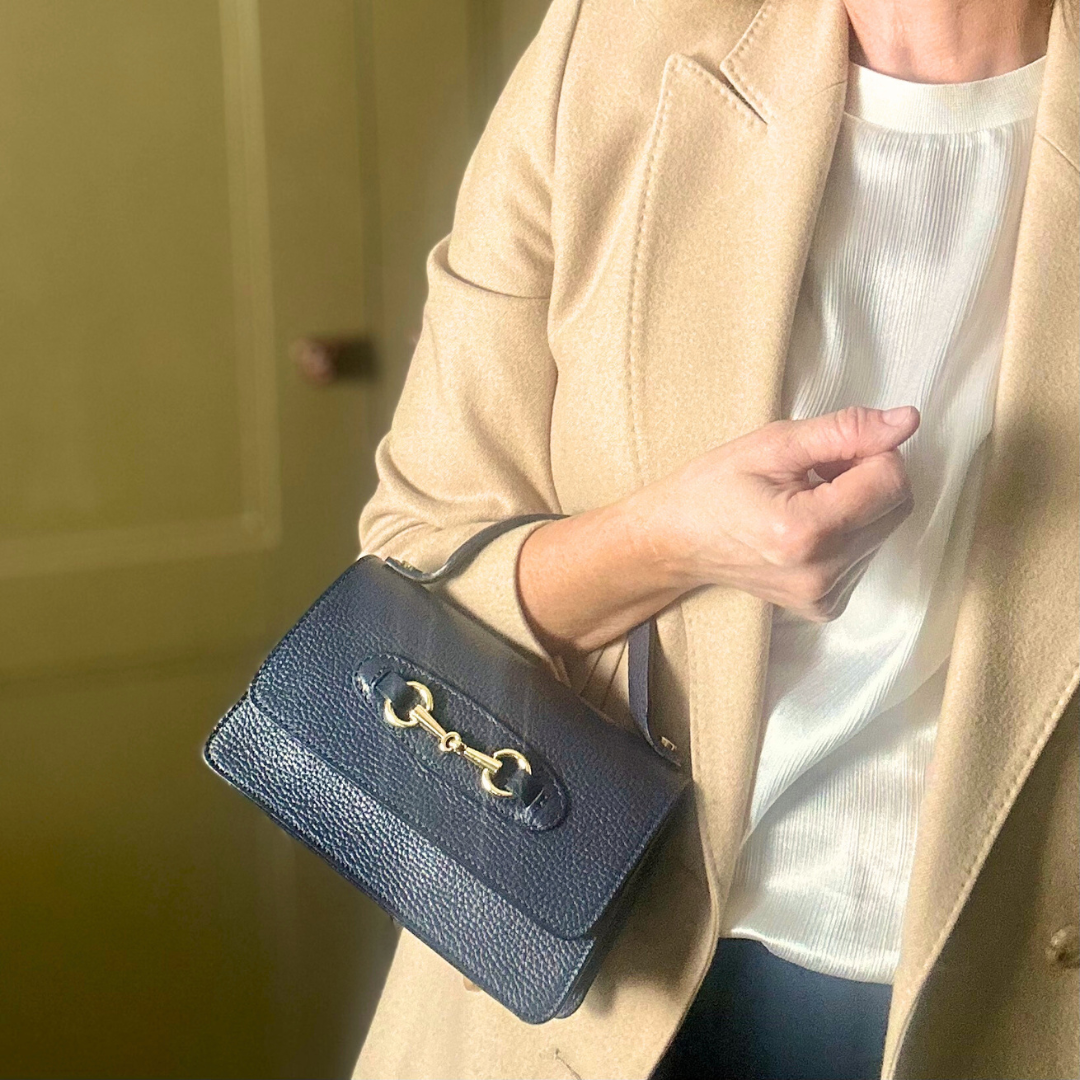 FIRENZE small leather handbag with gold horse bit design