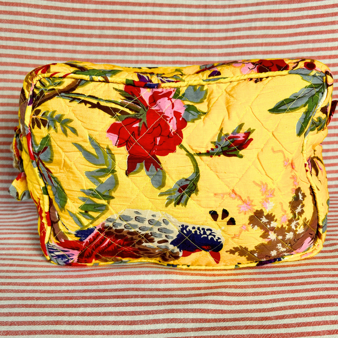 BLAKE large yellow cotton bird of paradise print wash bag