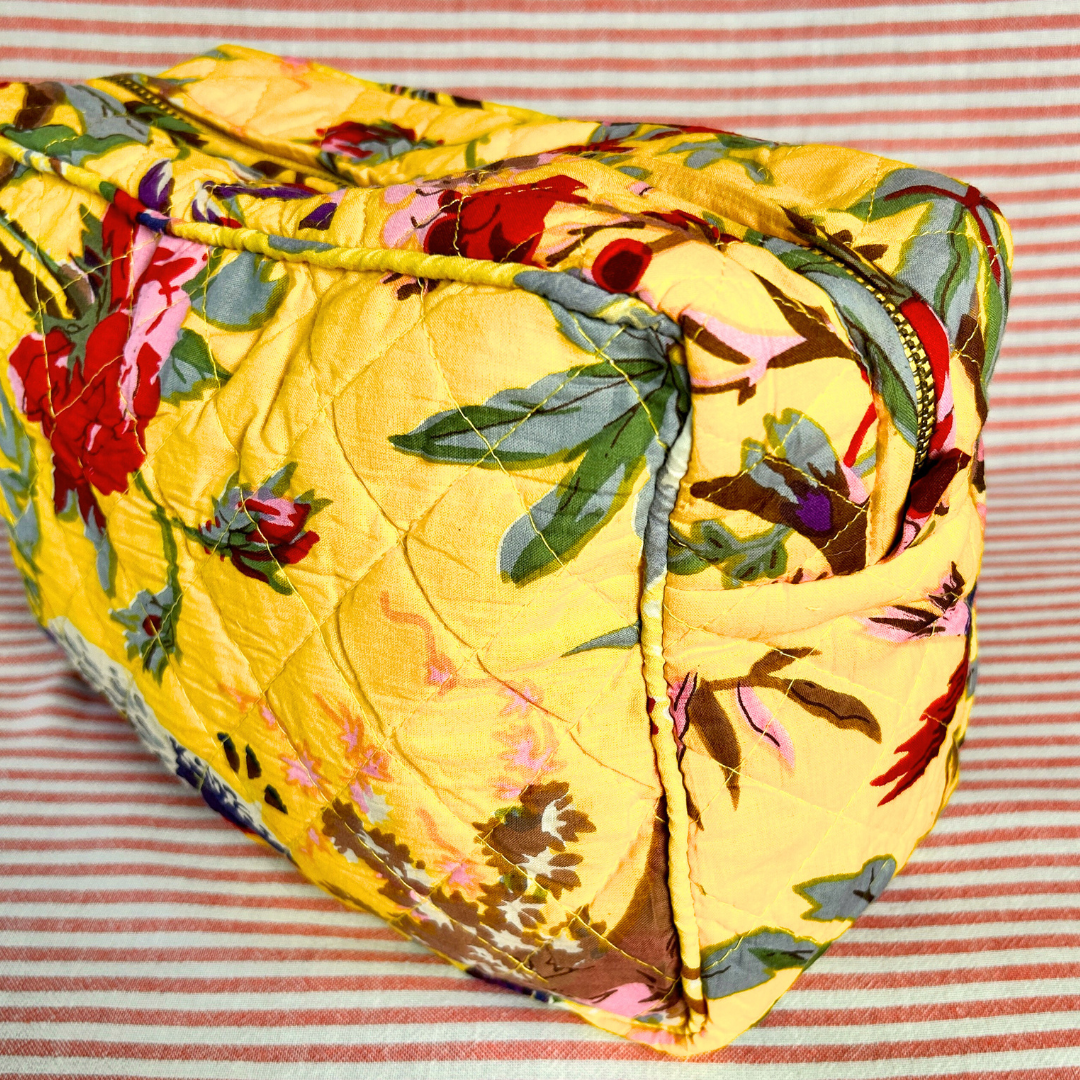 BLAKE large yellow cotton bird of paradise print wash bag