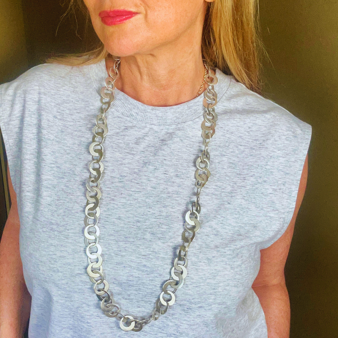 ZARA long silver plated flat chain necklace