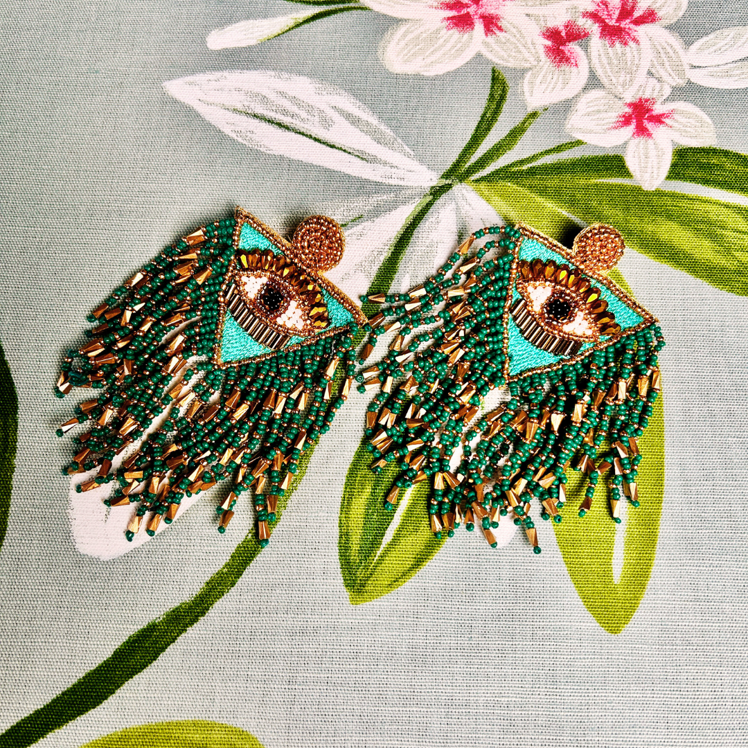 TABITHA beaded eye oversized drop earrings