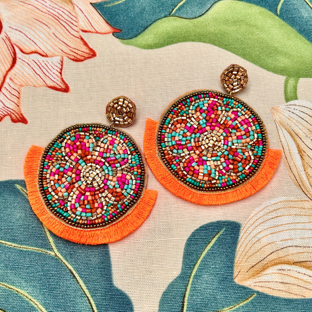 LUCINDA large bead & fringe drop statement earrings