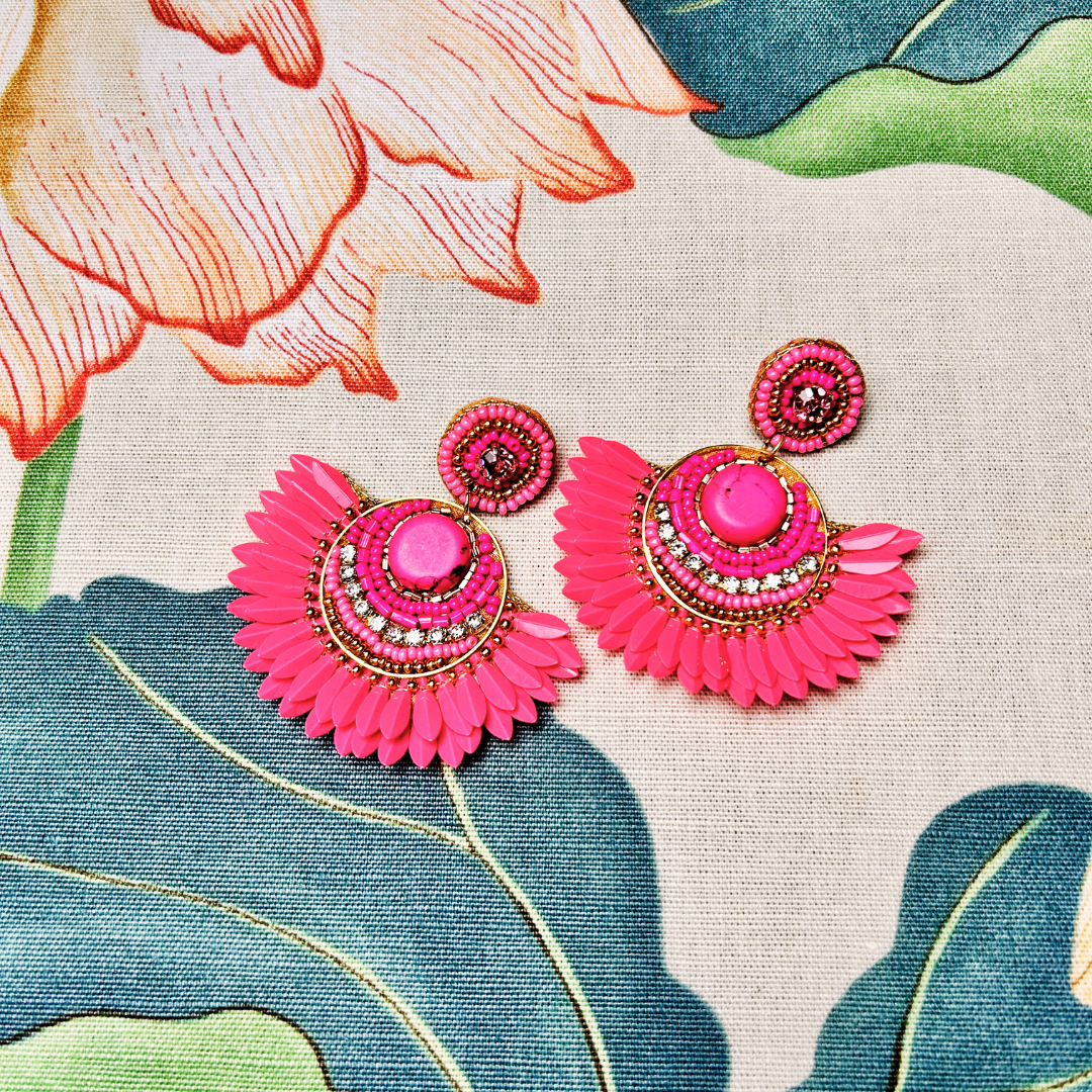 SASKIA fan-shaped statement beaded drop earrings