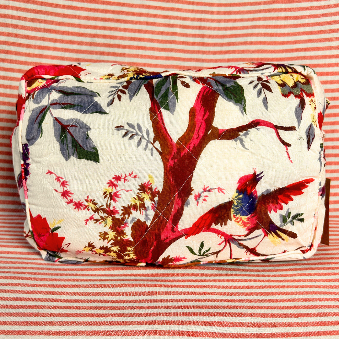 BLAKE large white cotton bird of paradise print wash bag