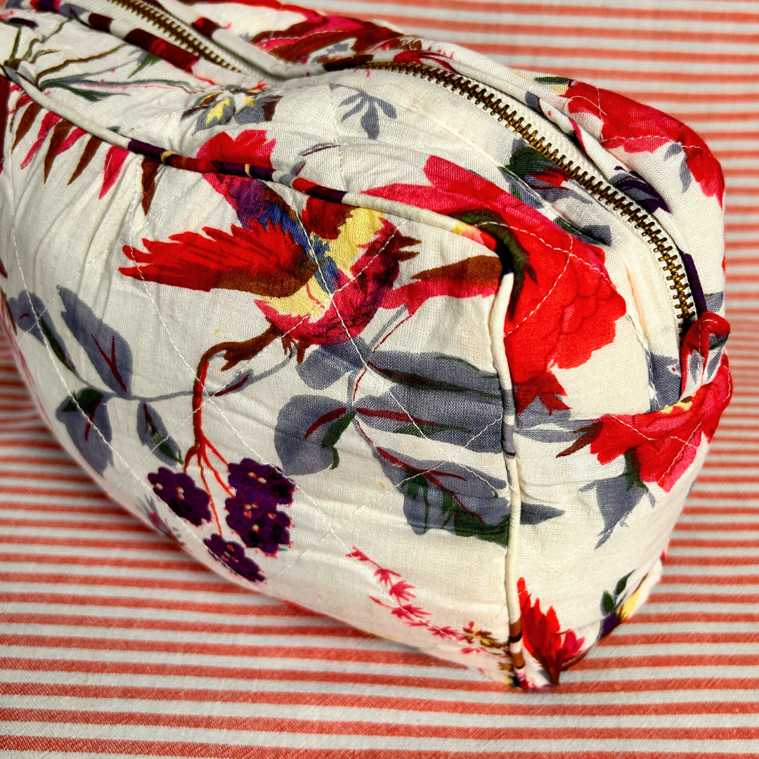 BLAKE large white cotton bird of paradise print wash bag