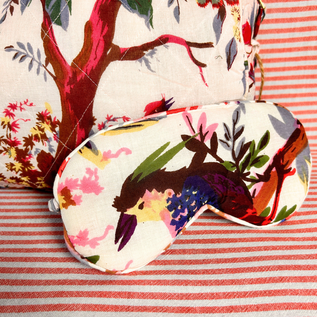 BROOKS white cotton bird of paradise print eye mask