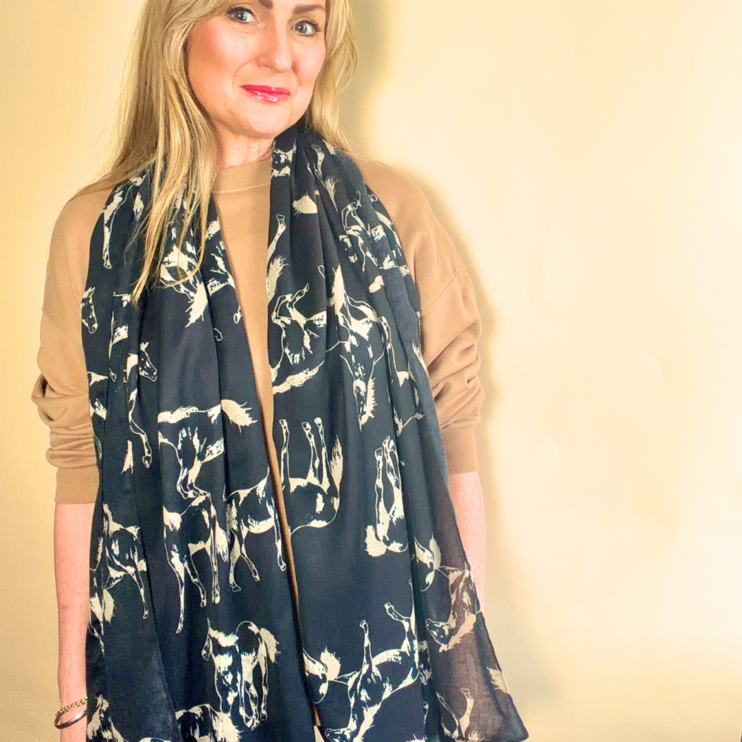 LAVENHAM lightweight long scarf/sarong with horse design