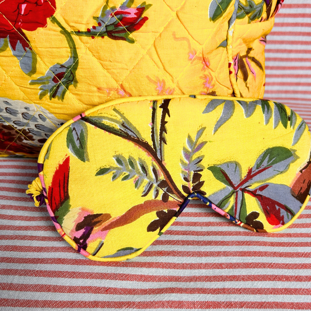 BROOKS yellow cotton bird of paradise print eye mask