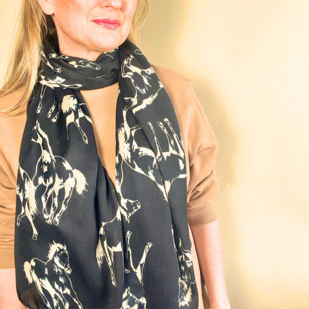 LAVENHAM lightweight long scarf/sarong with horse design
