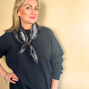 CHILHAM square satin-feel scarf with celestial design