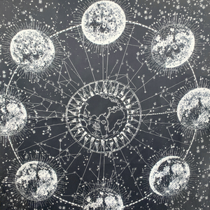 CHILHAM square satin-feel scarf with celestial design