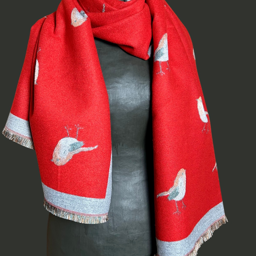 KNIGHTSBRIDGE robin print reversible long scarf