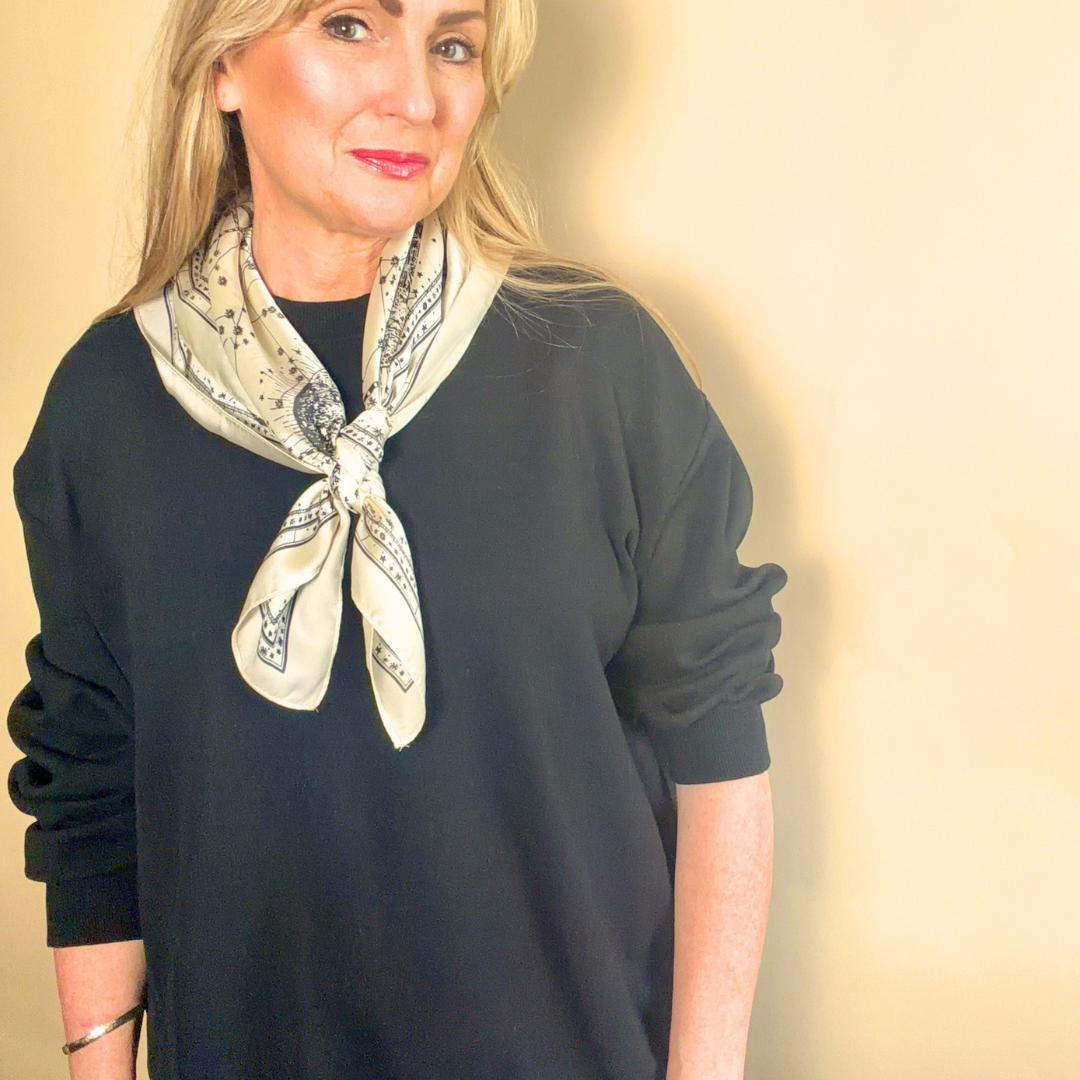 CHILHAM square satin-feel scarf with celestial design