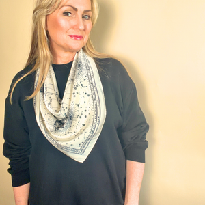 CHILHAM square satin-feel scarf with celestial design
