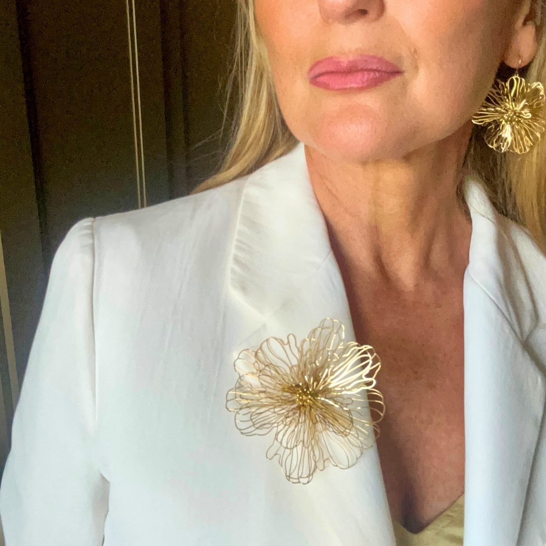 MARJORIE delicate steel filigree flower brooch