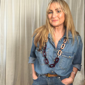 SYDNEY two-tone long resin link necklace