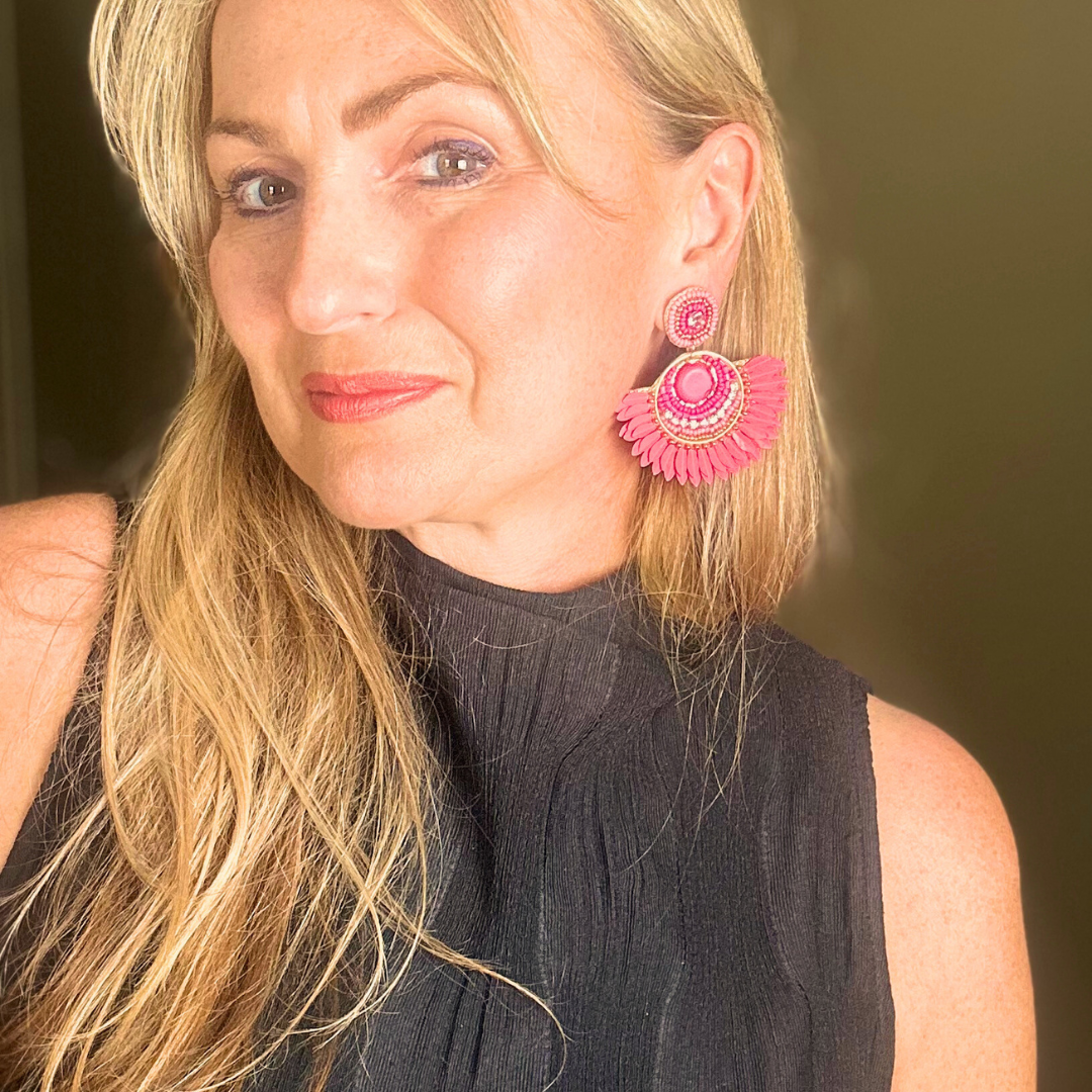 SASKIA fan-shaped statement beaded drop earrings