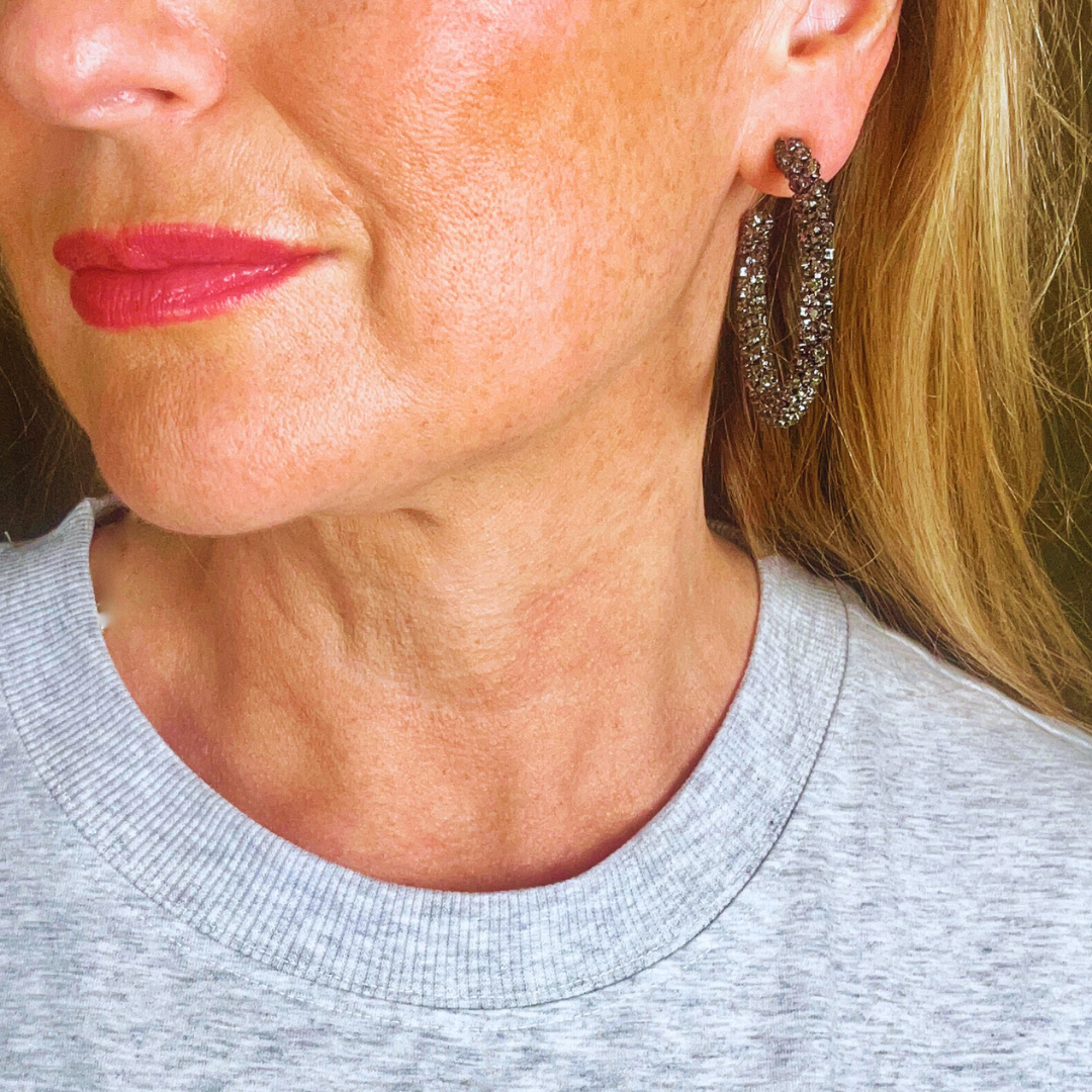 LYNDSAY large crystal hoop earrings.