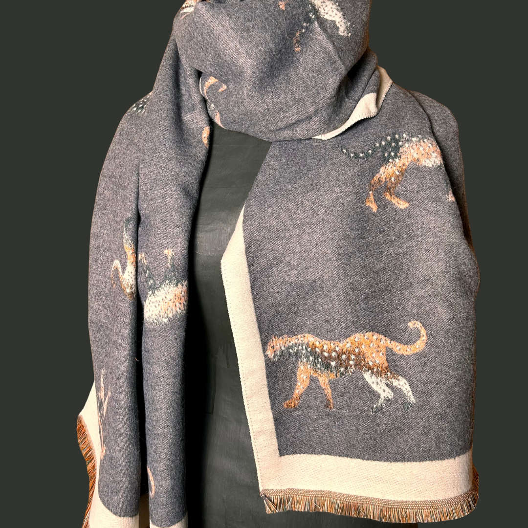 MAIDA VALE long leopard design women's reversible scarf