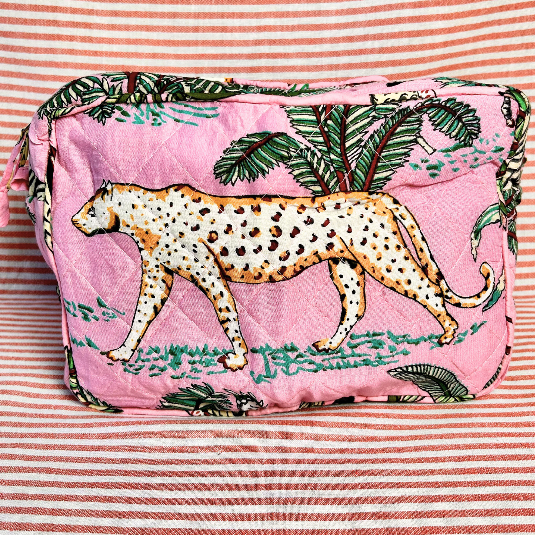 BLAKE large sugar pink cotton jungle print wash bag