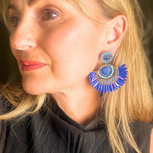 SASKIA fan-shaped statement beaded drop earrings
