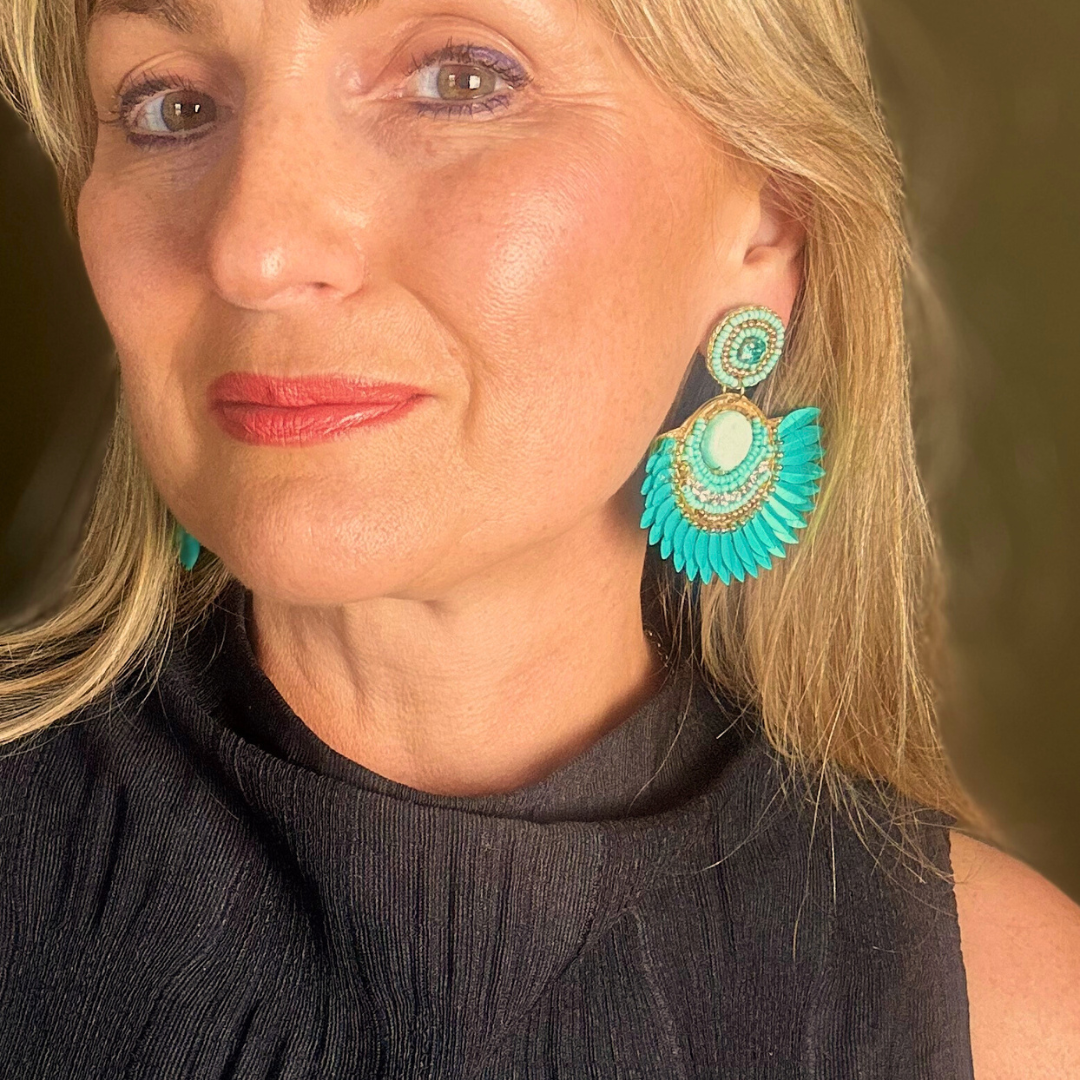 SASKIA fan-shaped statment beaded drop earrings