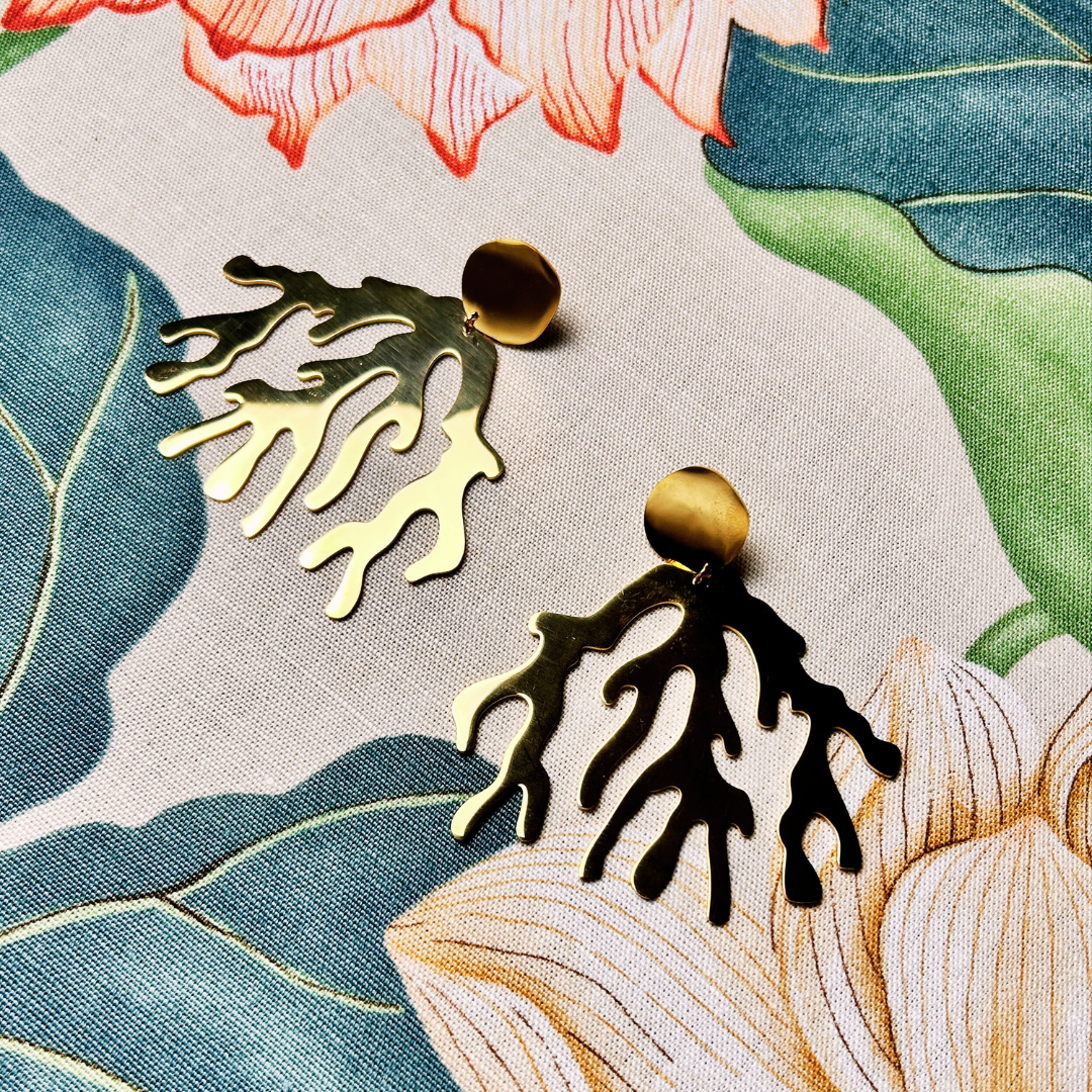 CORAL large metal coral design drop earrings