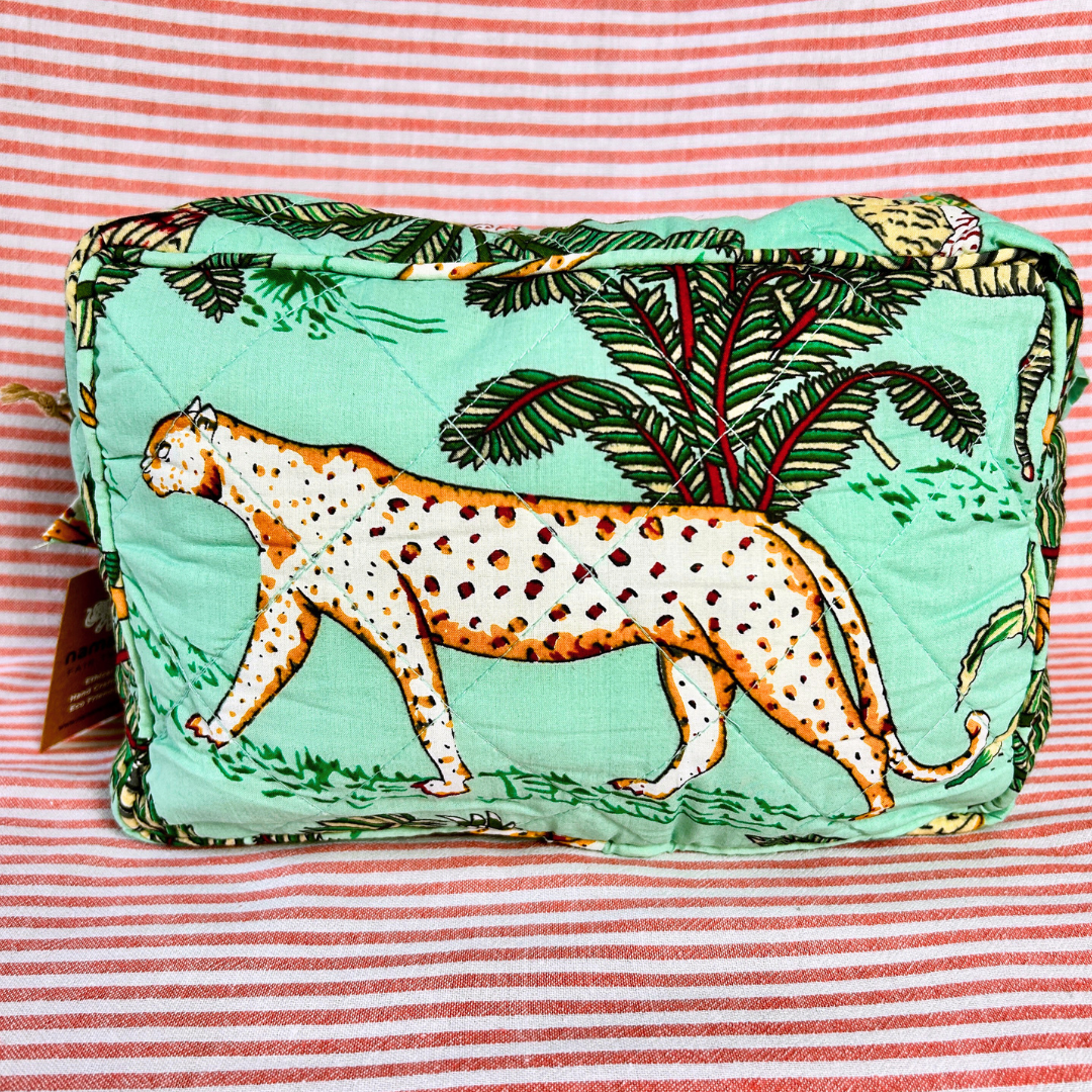BLAKE large aqua cotton jungle print wash bag