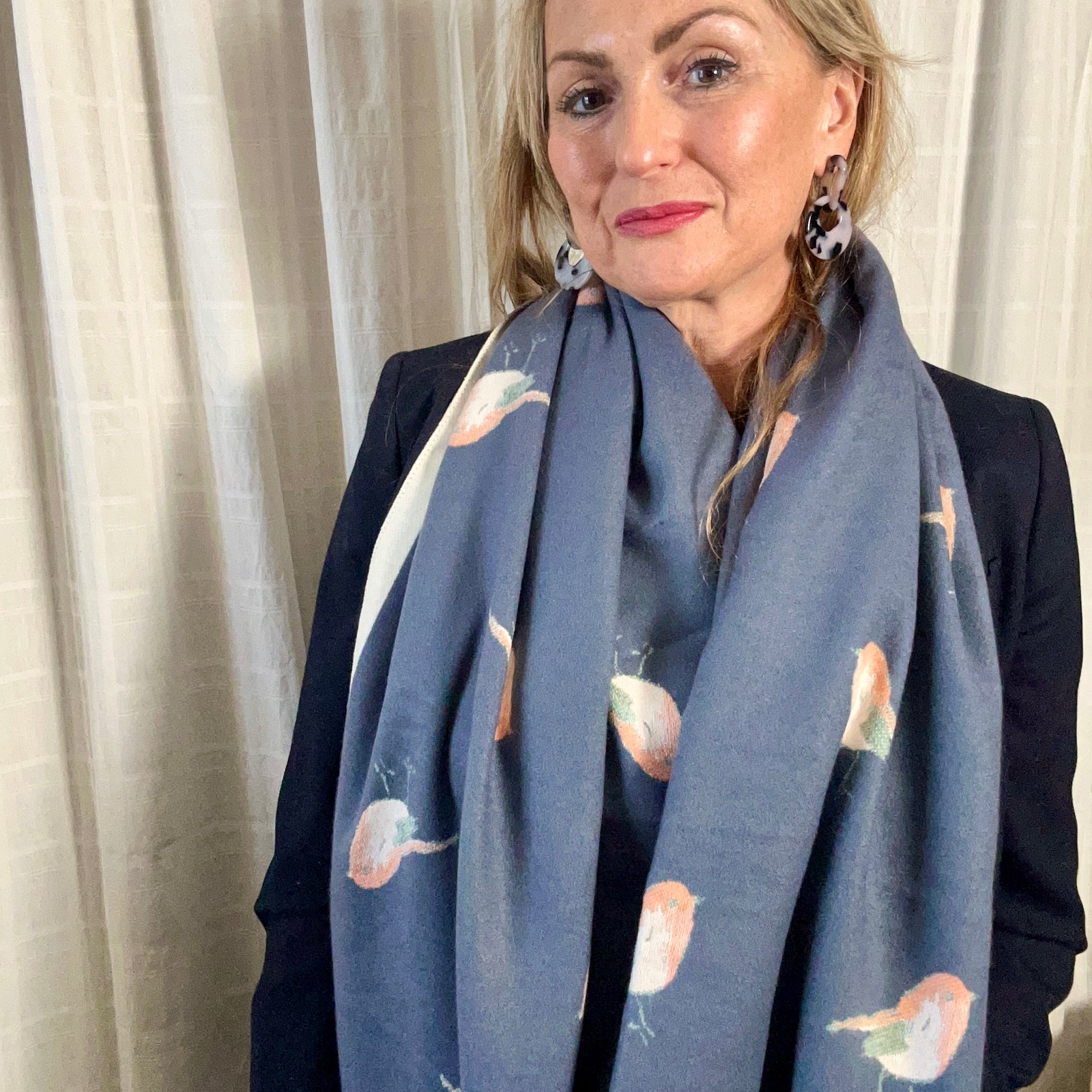 Robin print reversible long scarf 'KNIGHTSBRIDGE'