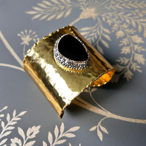 Handmade brass gemstone cuff bracelet 'MARGUERITE'