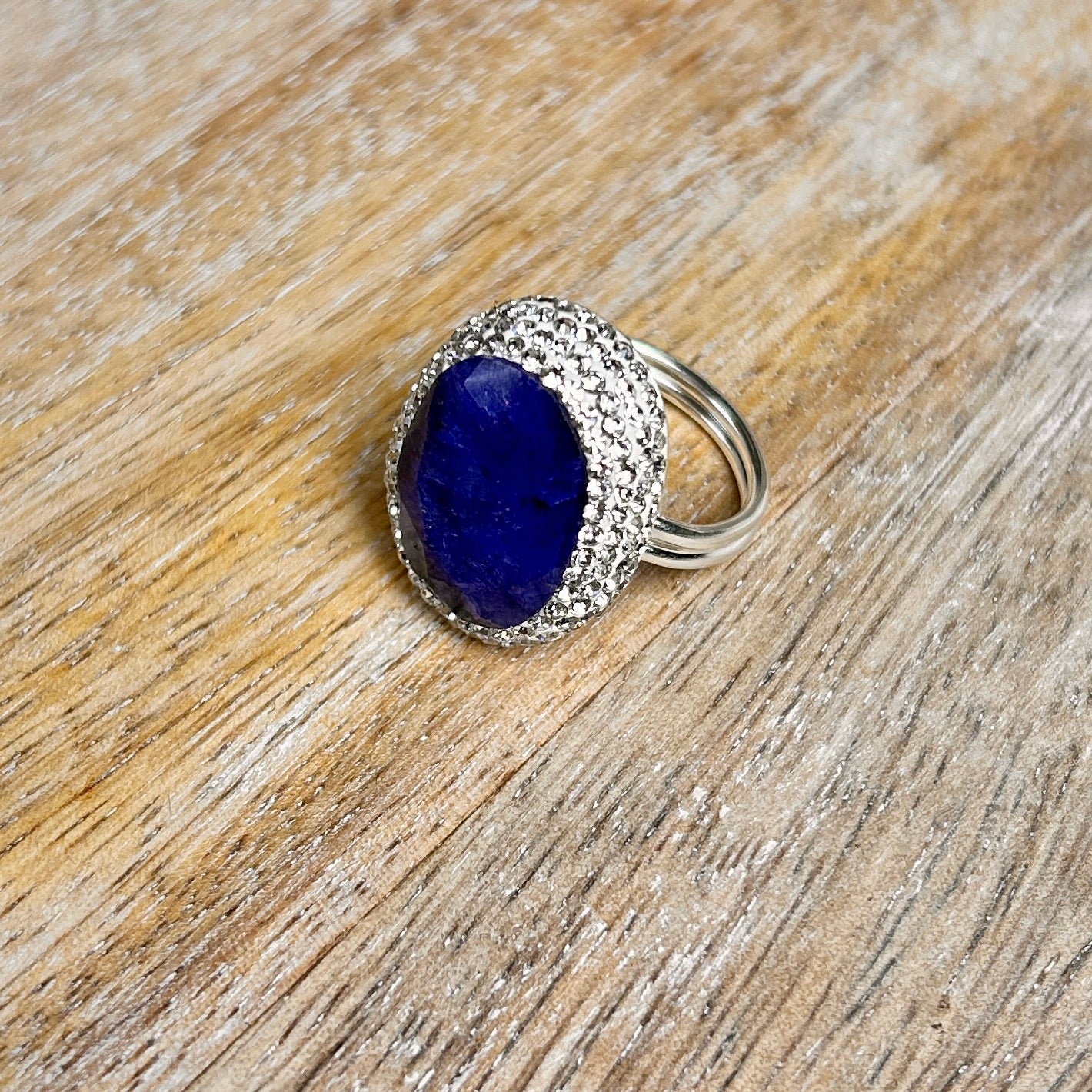 Handmade sapphire gemstone and crystal cocktail ring 'IMOGEN'