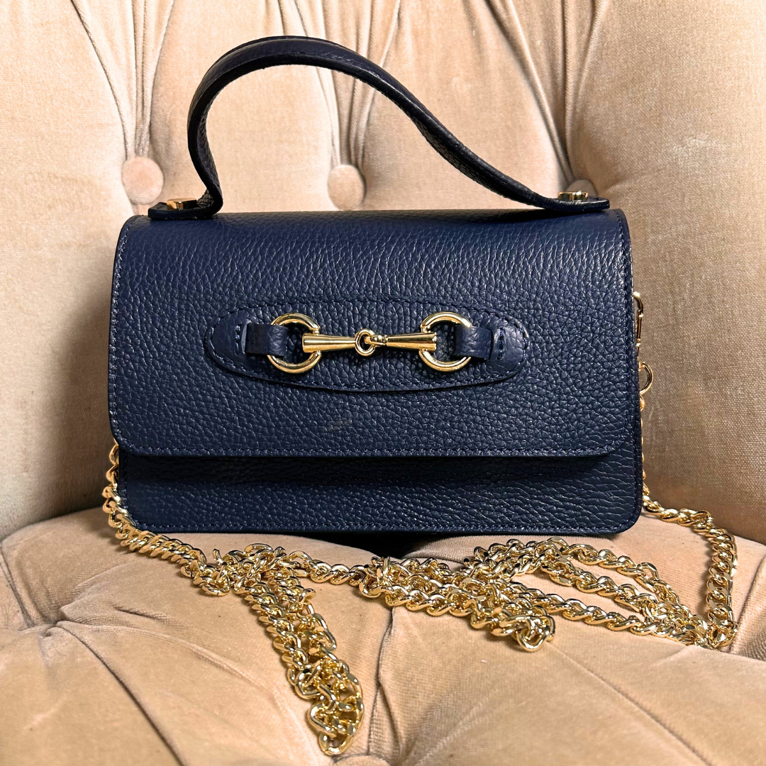 FIRENZE small leather handbag with gold horse bit design