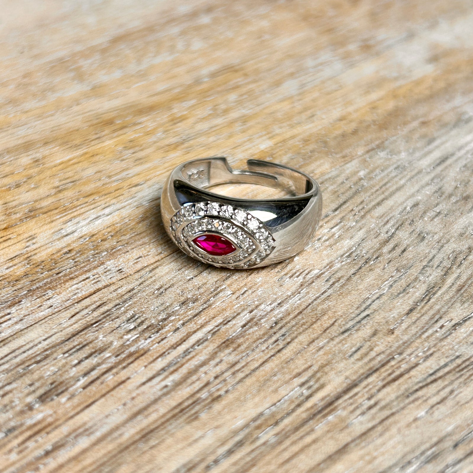 Fuchsia pink crystal eye adjustable cocktail ring 'SCARLETT'
