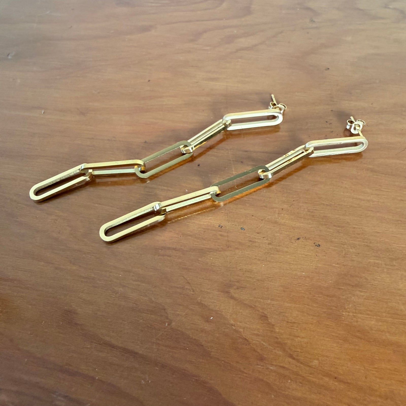 Long steel paperclip drop earrings 'HELENE'
