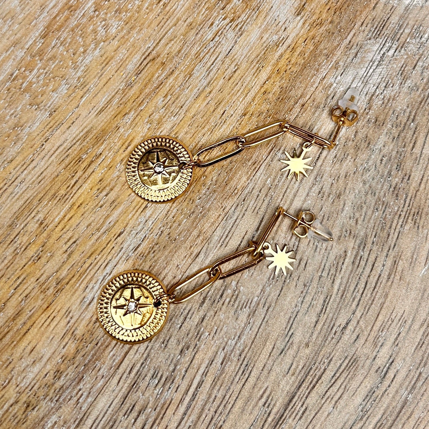 Steel paperclip drop earrings with star detail 'AURORA'