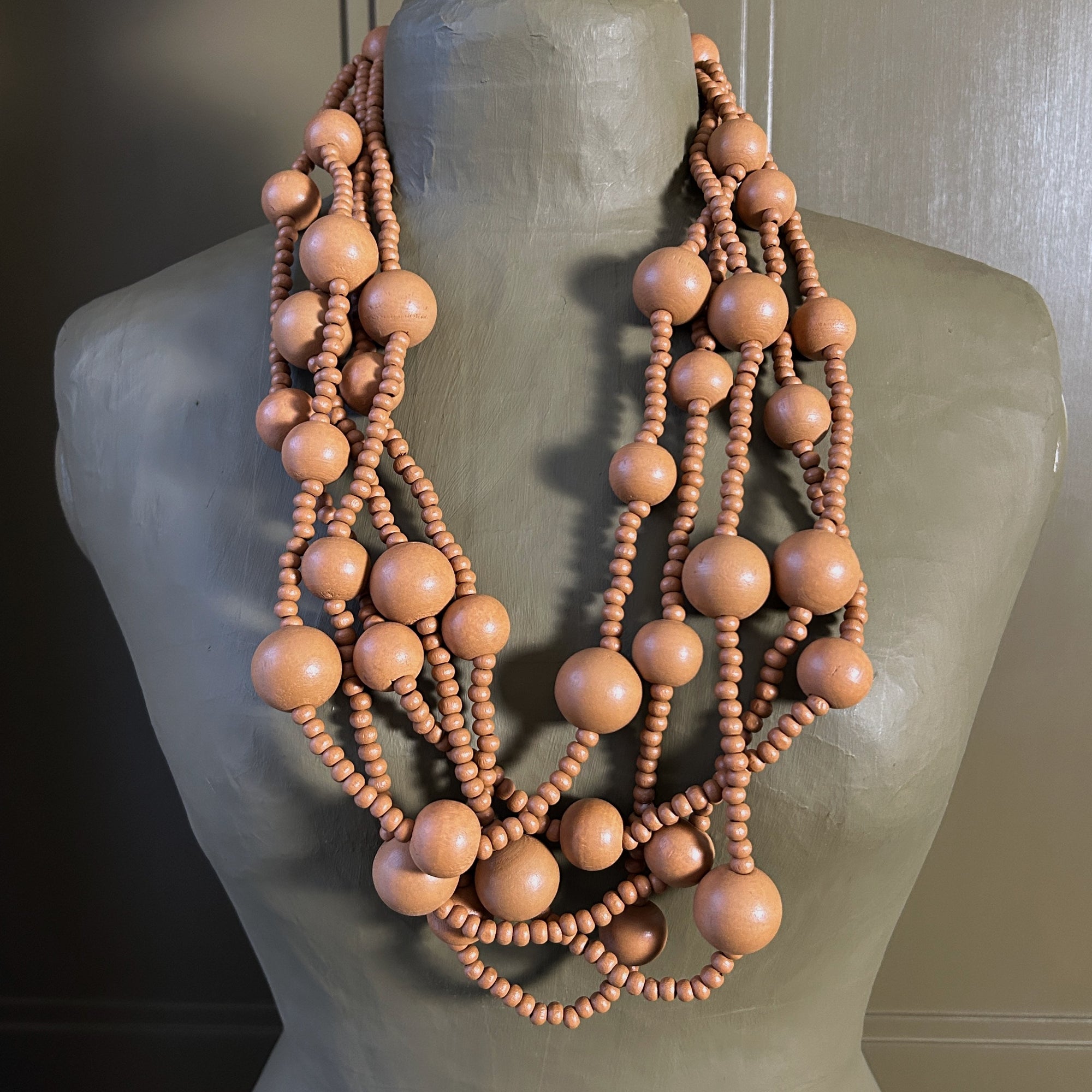 'Audrey' long wooden bead necklace