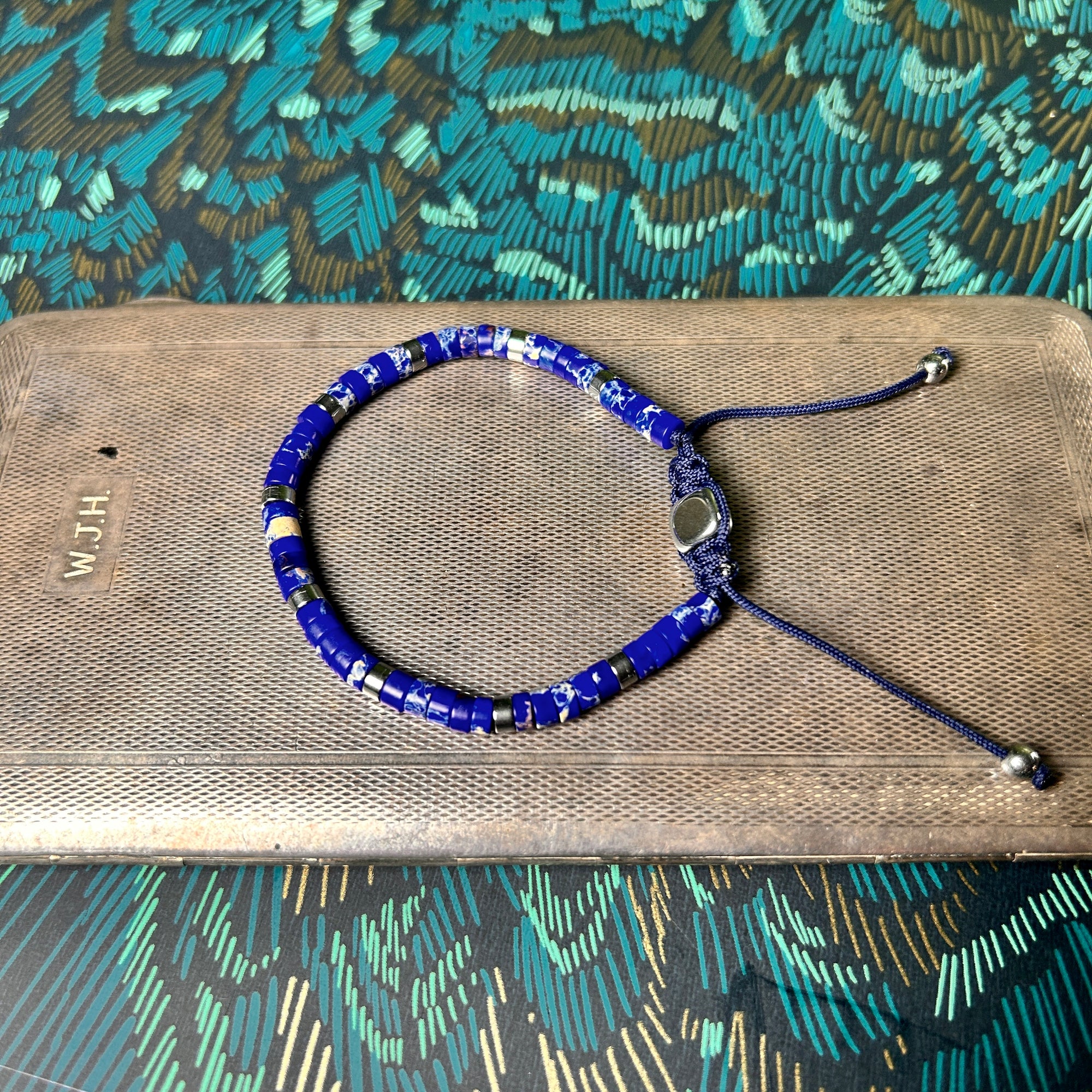 'Martin' handmade men's sapphire gemstone beaded slider bracelet