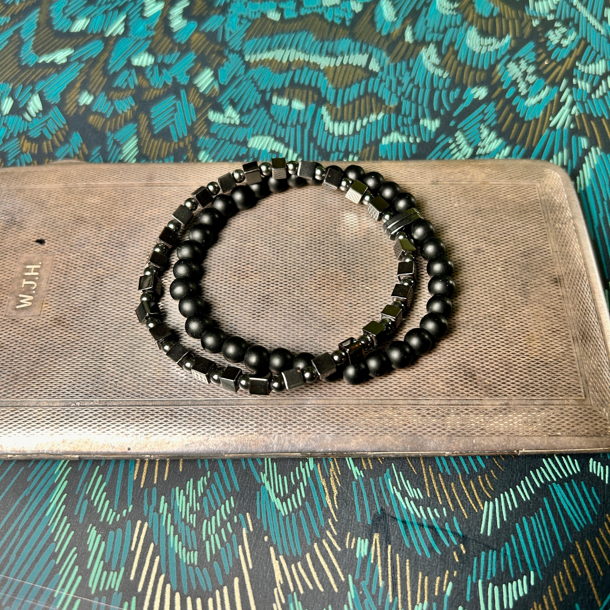 'Ashley' handmade men's double row beaded bracelet