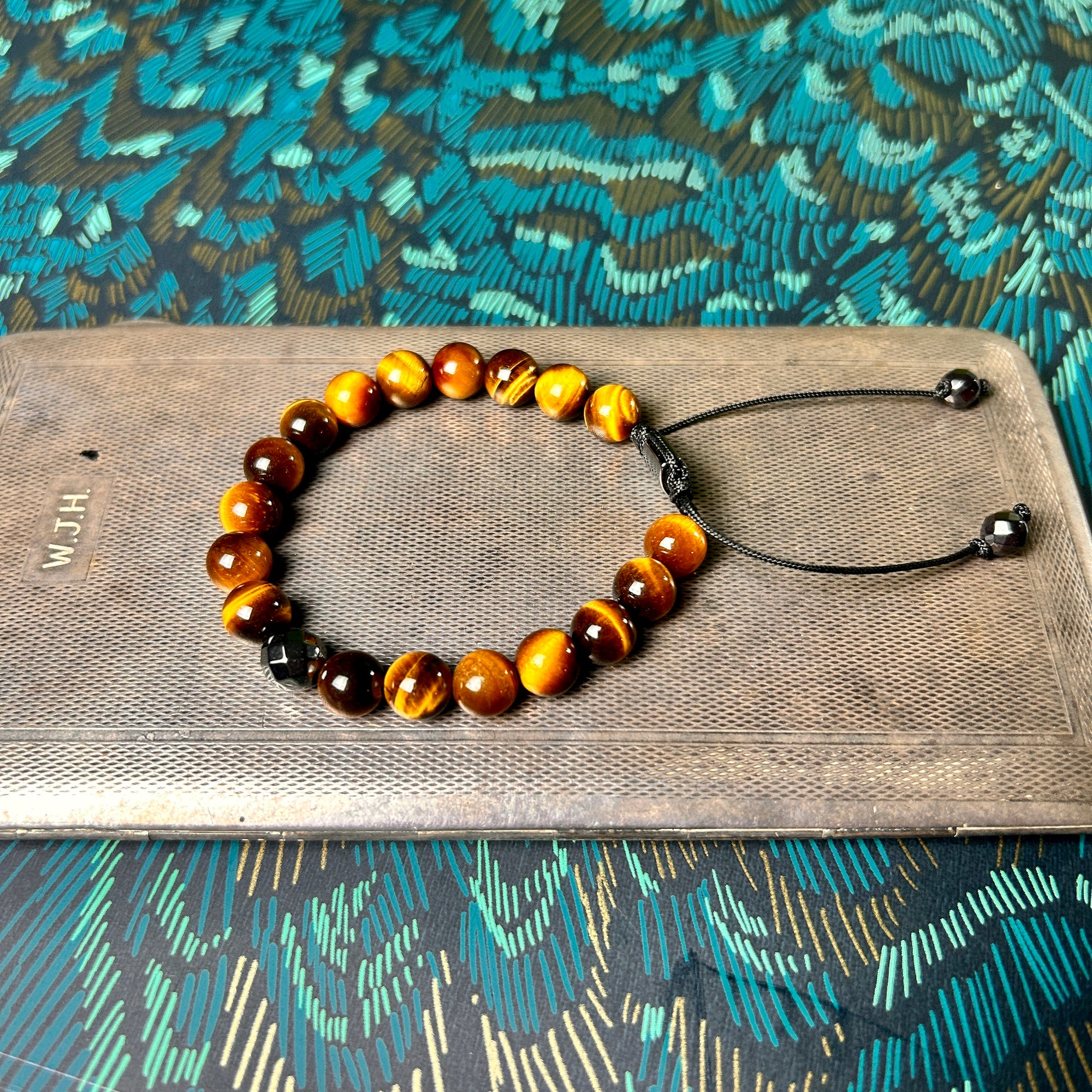 'Philip' handmade men's tiger's eye gemstone beaded slider bracelet