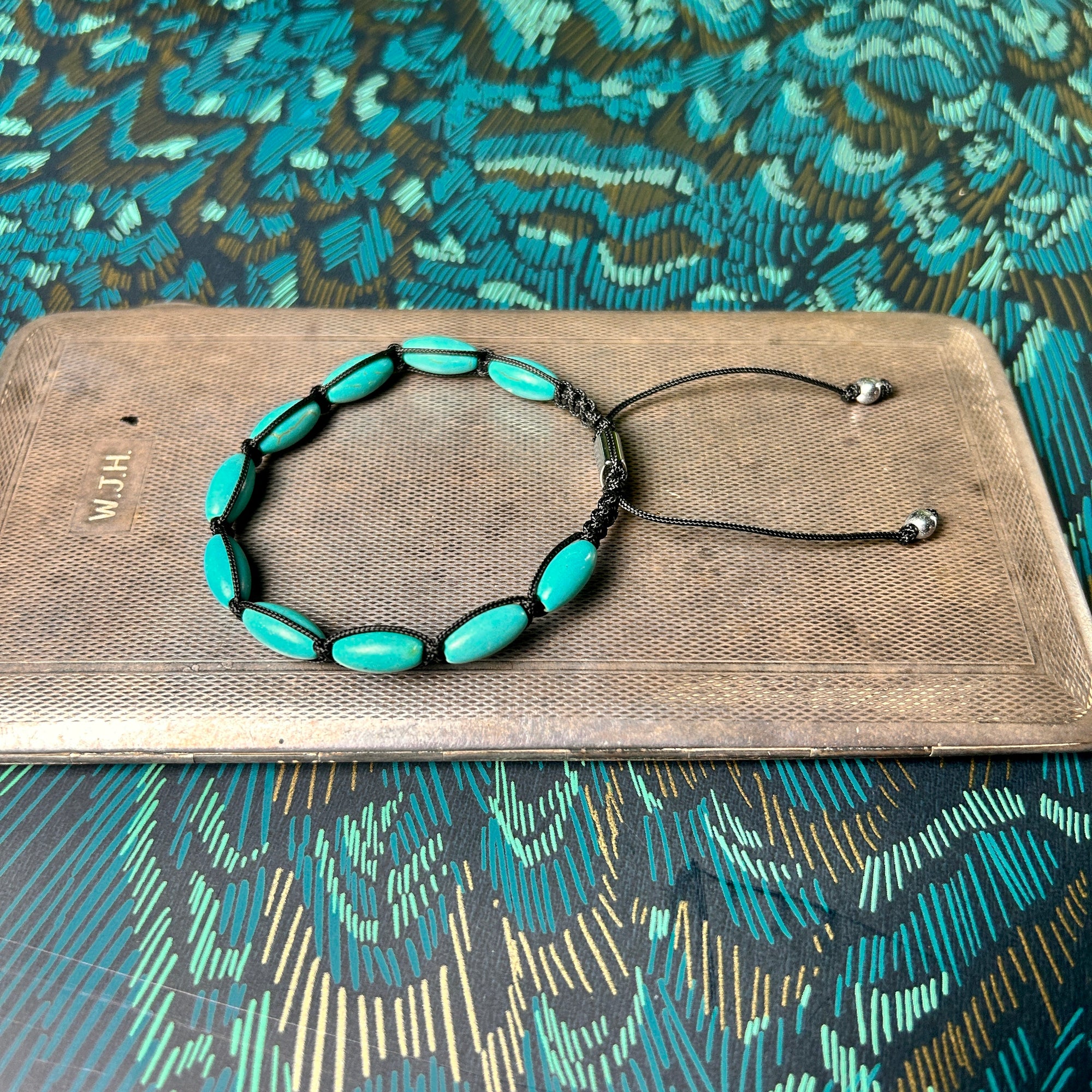 'Daniel' handmade men's turquoise beaded slider bracelet