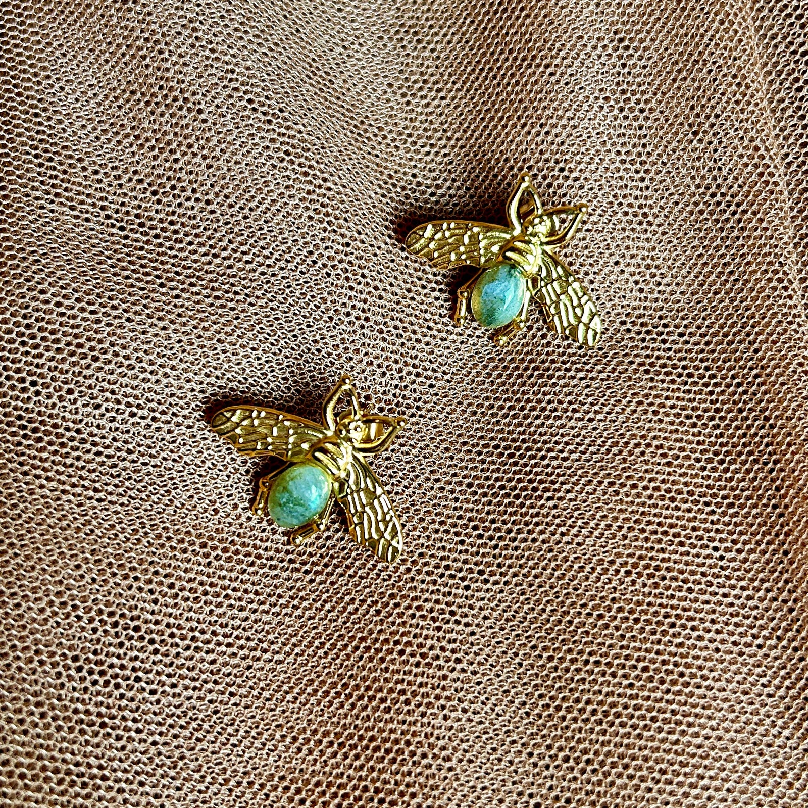 BETTY metal and gem bee stud earrings