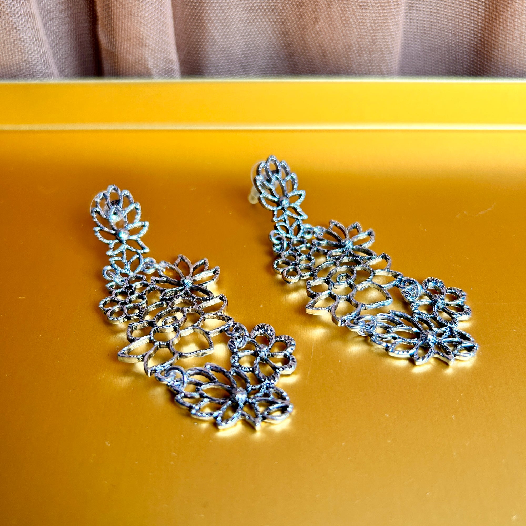 'Eileen' flower filigree drop earrings