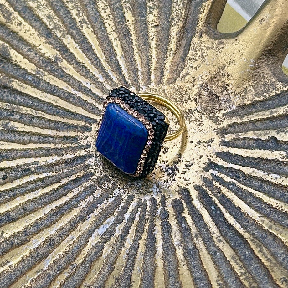 LORNA handmade square cut gemstone and crystal cocktail ring