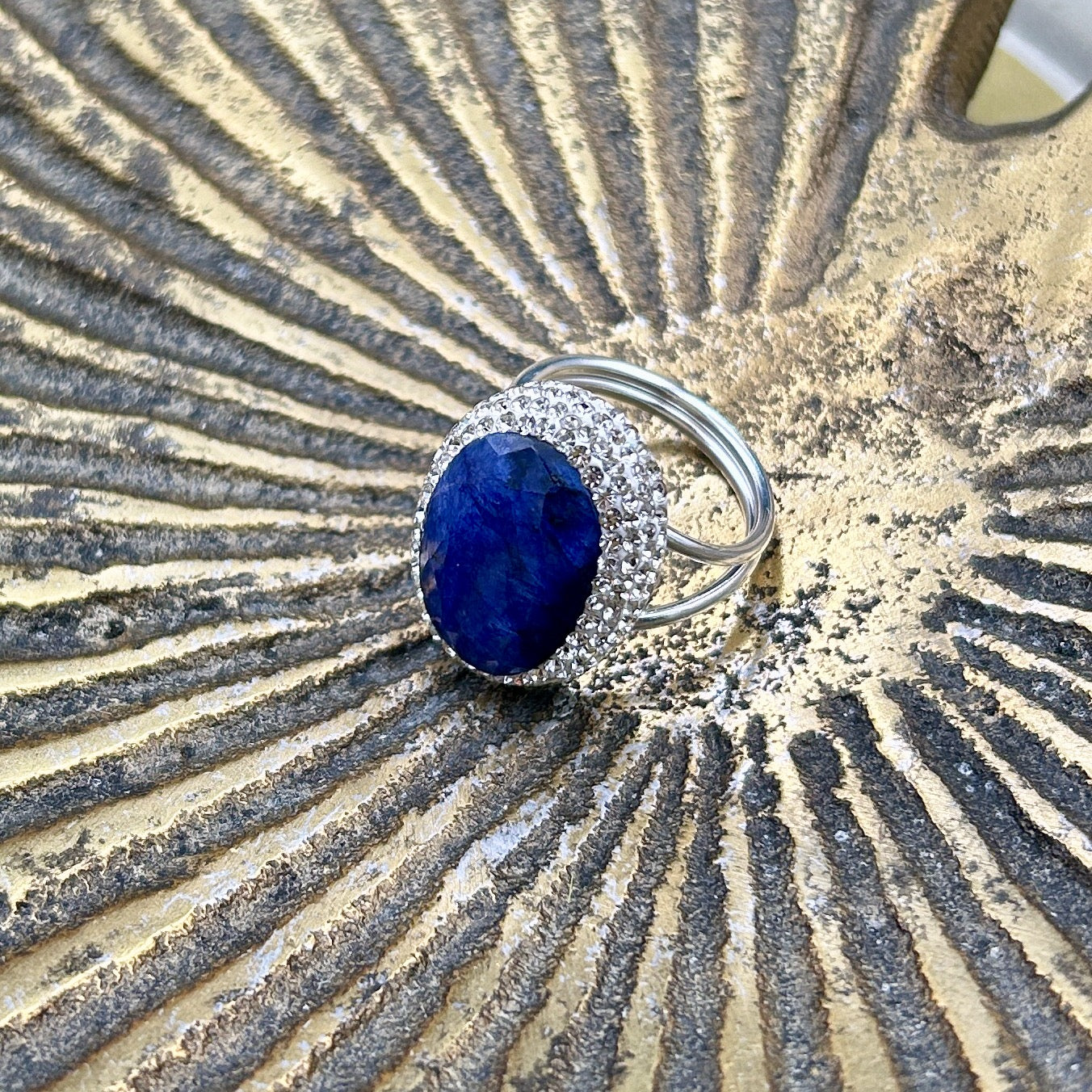 IMOGEN handmade oval cut gemstone and crystal cocktail ring