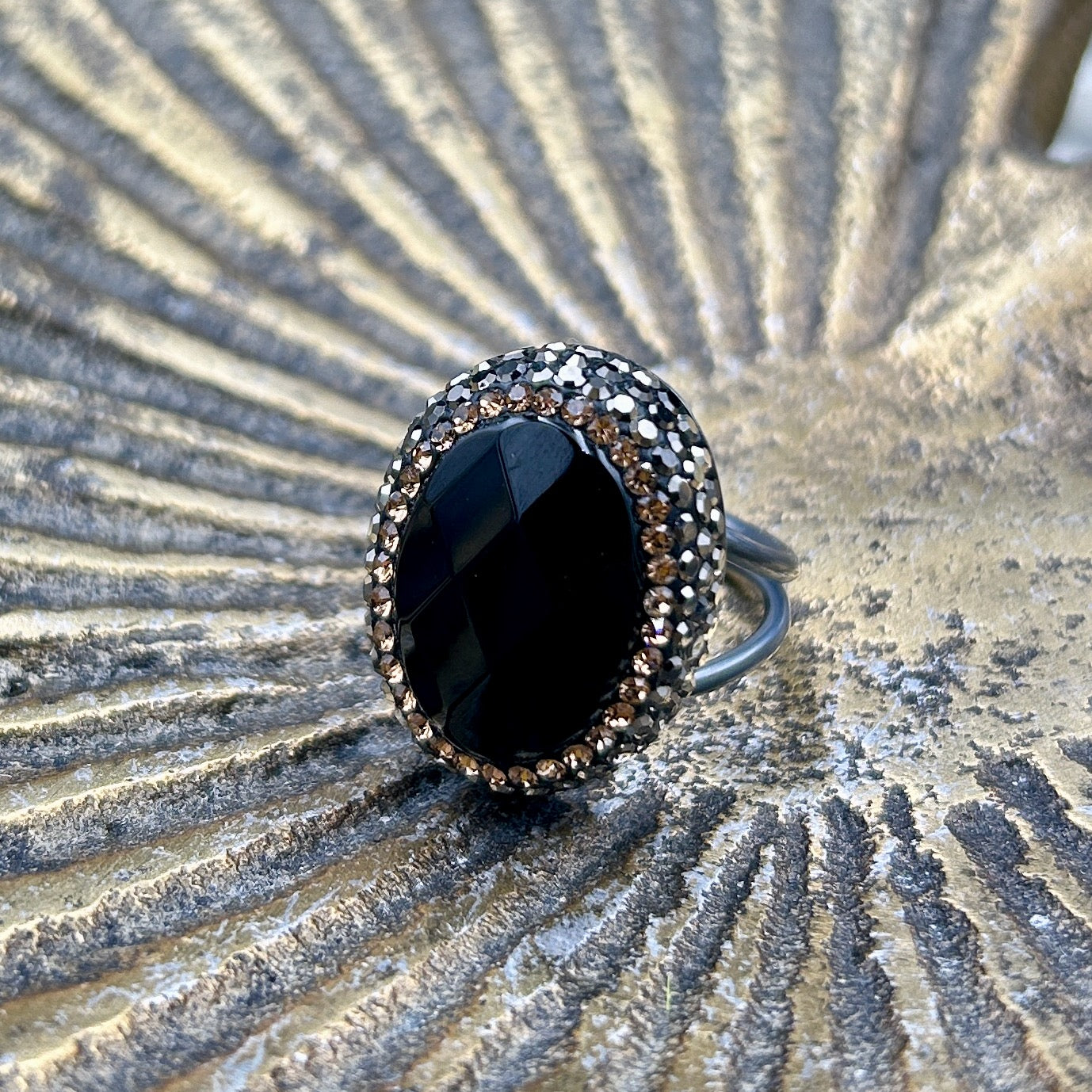 IMOGEN handmade oval cut gemstone and crystal cocktail ring