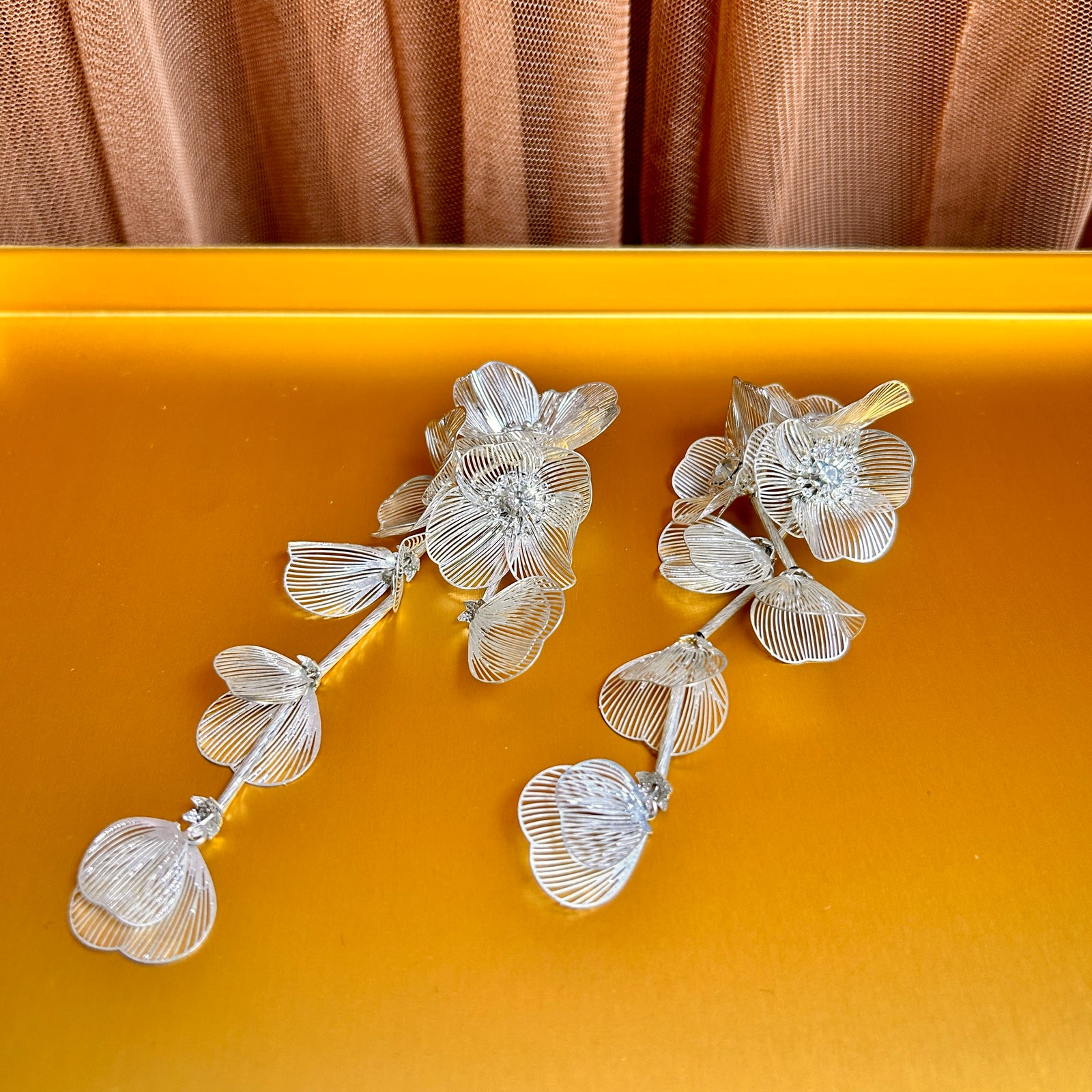 CLEMENCY large filigree flower drop statement earrings