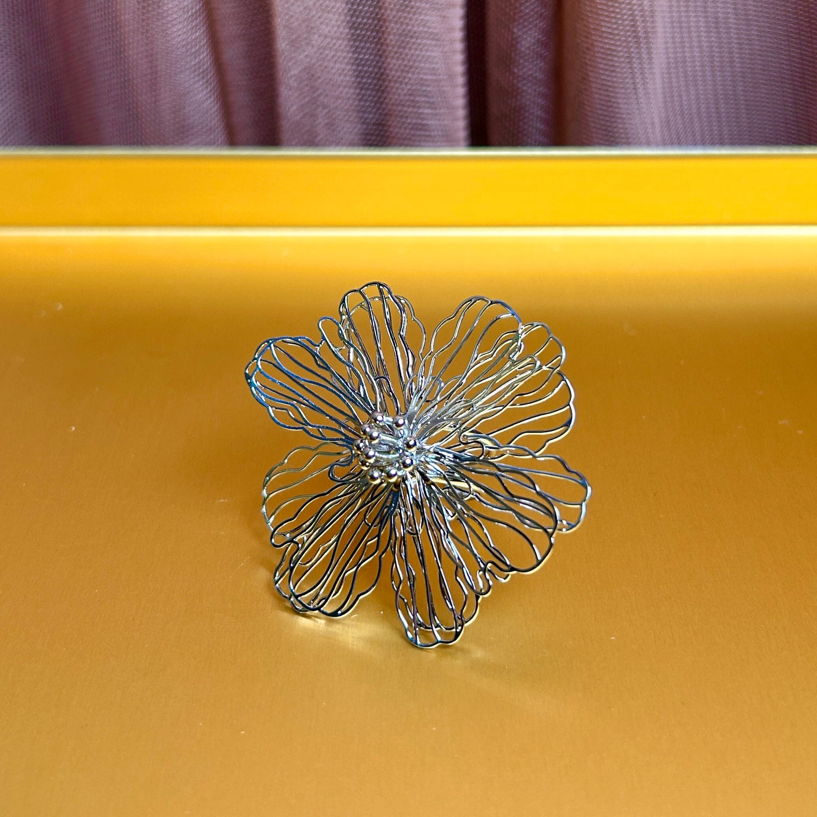 BARBARA steel filigree flower cocktail ring